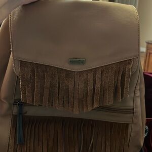 Tan and Brown Fringe Backpack